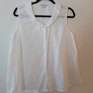 April Cornell Eyelet Embroidered Sleeveless Full Button Top